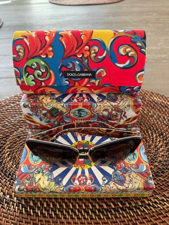 Authentic Dolce & Gabbana Brown Cat-Eye Sunglasses with Gold Accents - Picture 2 of 10